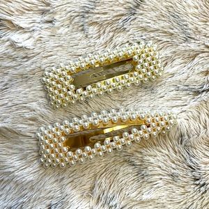 Little white pearl net golden hairpins 2 packs elegant